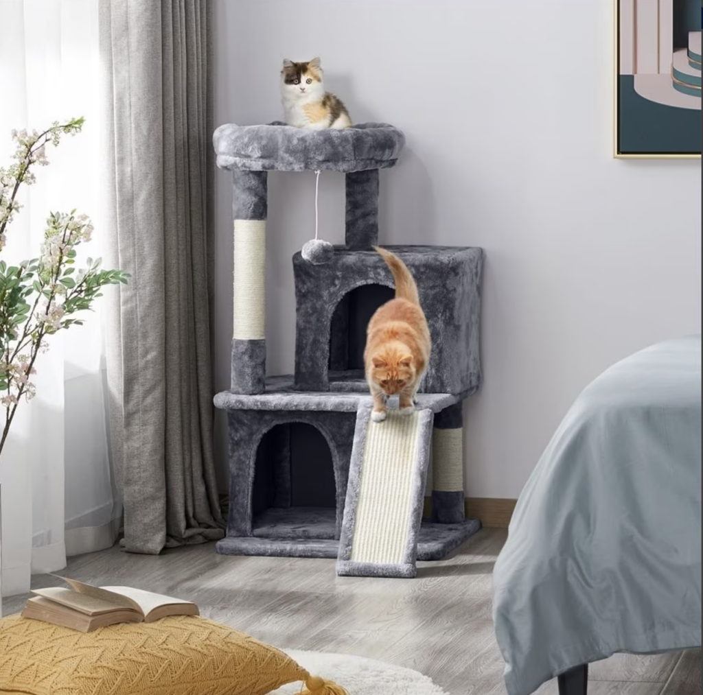 Yaheetech 3 Tiers 36-in Plush Cat Tower with Double Cat Condo